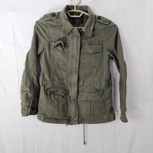 Lucky Brand Utility Jacket Military Green Zip Pockets Womens Small Cinch Waist